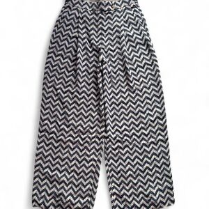 Giorgio Armani Beige & Blue Chevron Silk High-Waisted Wide Leg Pants
